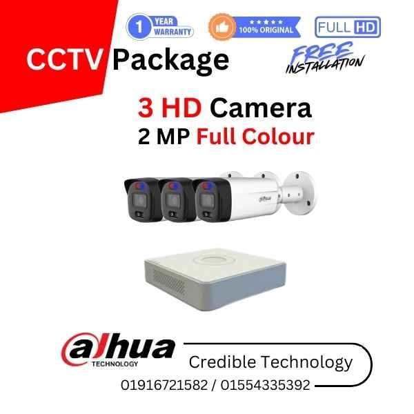 3 CCTV Camera Full set Dahua 2MP full-color camera